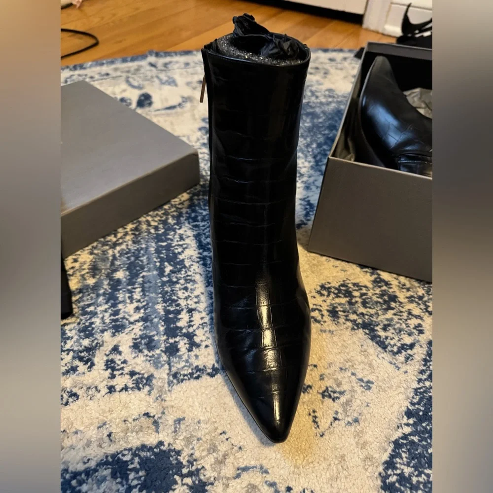Thursday Boot Company Luna Black Croc-Embossed Ankle Boots - Picture 6 of 6